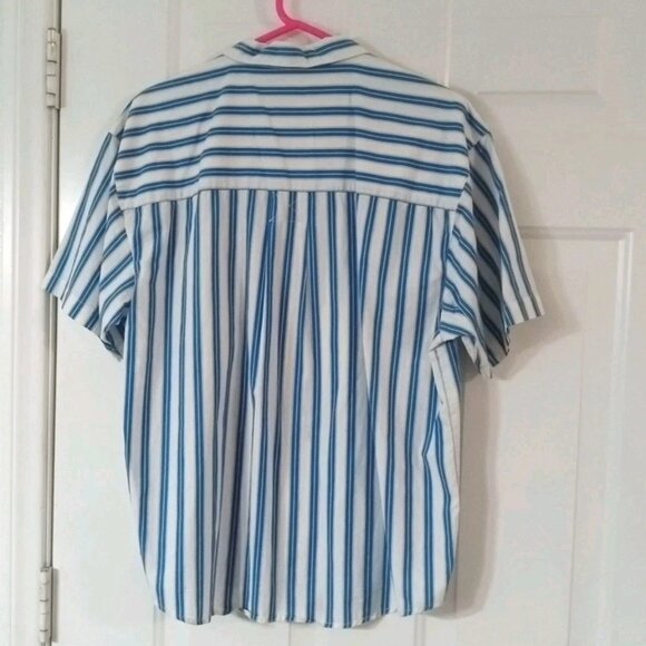 Dockers Women's Short Sleeve White With Blue Stripes Button Up Shirt Size Large - Picture 6 of 6